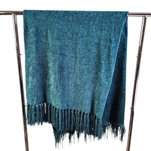 Pier One Vintage Chenille Throw Blanket 50 X 70 Emerald Green Fringe Trim